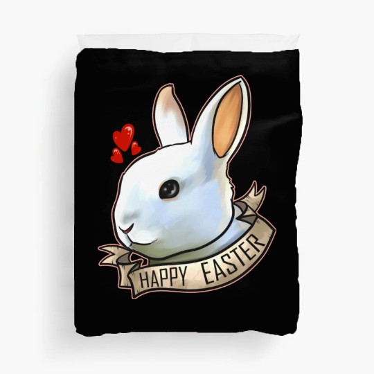 Realistic Happy Easter Bunny Head With Hearts On Duvet Covers