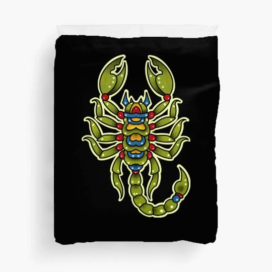 Neotraditional Scorpio In Green Duvet Covers