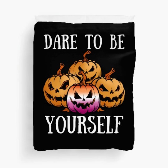 Halloween Pumpkin in Lesbian Flag Colors Duvet Covers