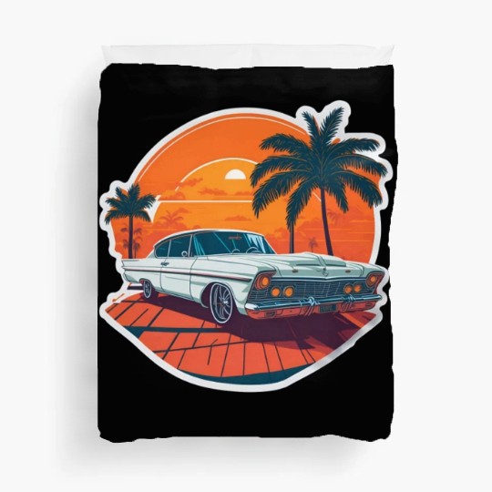 Classic Car Charm: Miami Street Nostalgia Duvet Covers