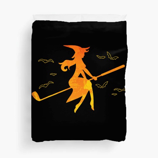 Golf Witch Riding Golf Stick Funny Halloween Golf Duvet Covers