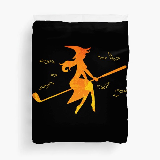 Golf Witch Riding Golf Stick Funny Halloween Golf Duvet Covers