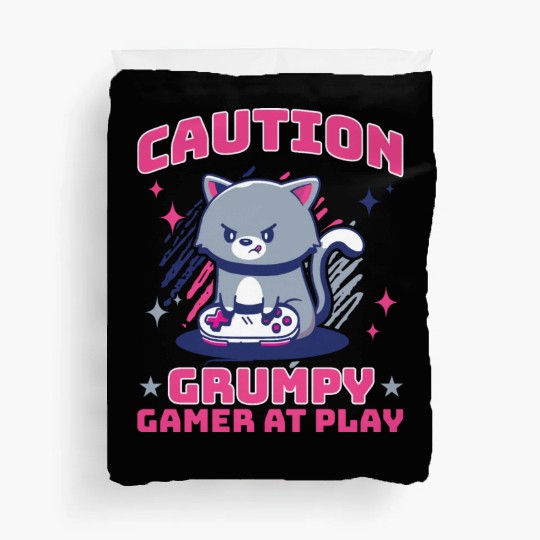 Gaming, Gaming, Video Game, Grumpy Cat Gamer Duvet Covers