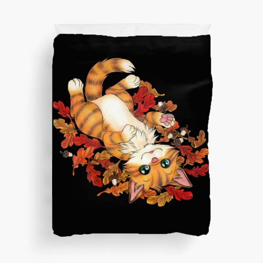 Cute cat in colorful autumn leaves sweet gift Duvet Covers