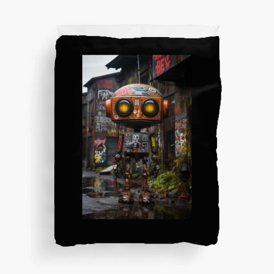 Urban Mechanic: Ghetto Robot Amidst Graffiti Duvet Covers