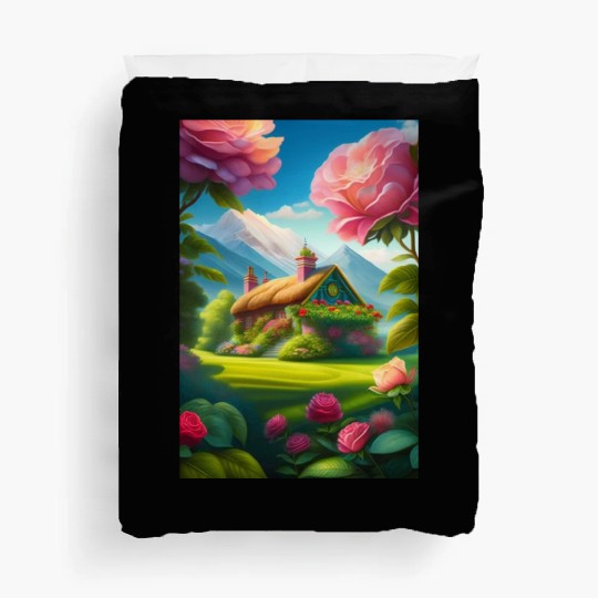 A house in a green garden Duvet Covers