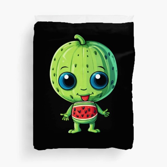 Green Alien & Watermelon: A Galactic Fusion Duvet Covers