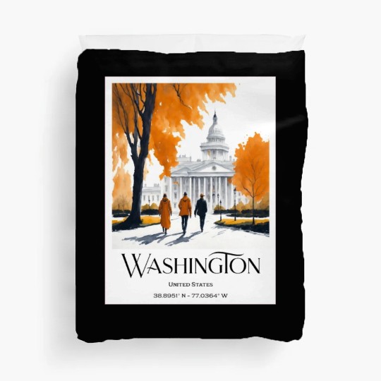 Watercolor painting loving couple in Washington DC Duvet Covers