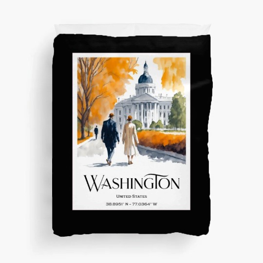 Watercolor painting loving couple in Washington DC Duvet Covers