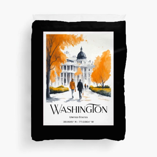 Watercolor painting loving couple in Washington DC Duvet Covers