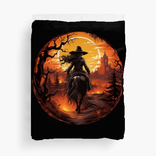 Witchy Cowgirl Riding off into the Full Moon Duvet Covers