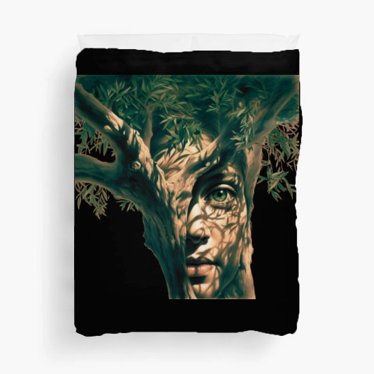 Olive tree and face Duvet Covers