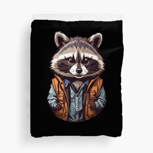 Raccoon on Orange Jacket Sticker Duvet Covers