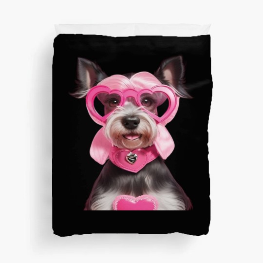 Schnauzer wearing Pink & Silver Heart Duvet Covers