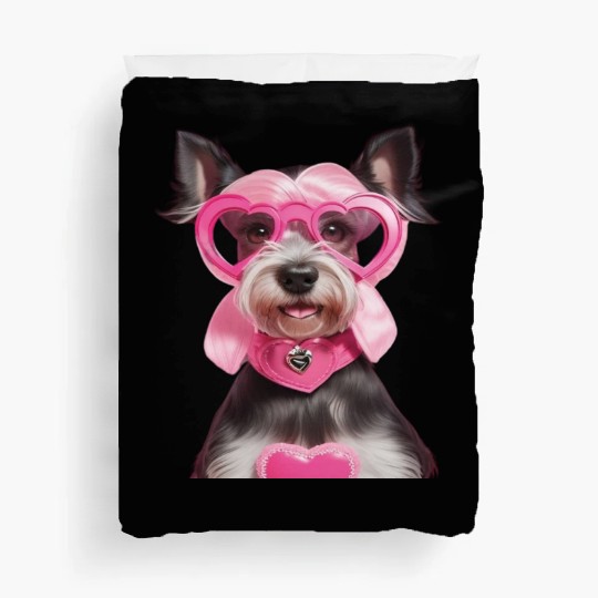 Schnauzer wearing Pink & Silver Heart Duvet Covers