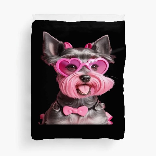 Schnauzer Wearing Pink Bow Tie Duvet Covers