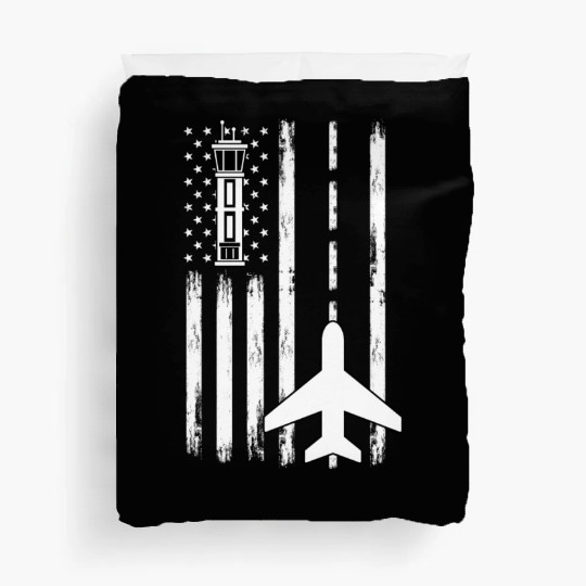 Air Traffic Controller Patriotic Airplane Aviation Duvet Covers