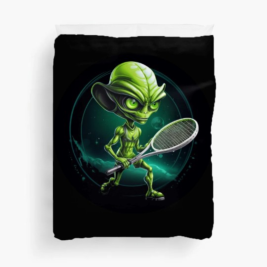 Green Alien's Cosmic Tennis Game Duvet Covers