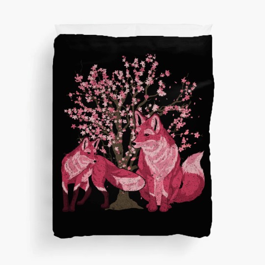 Cherry blossom tree forest animal gift sakura fox Duvet Covers