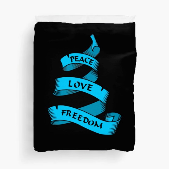 Peace love freedom blue Duvet Covers
