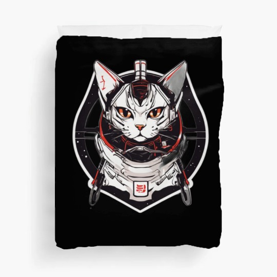 Samurai Space Cat Saga: Cosmic Feline Embarks on a Duvet Covers