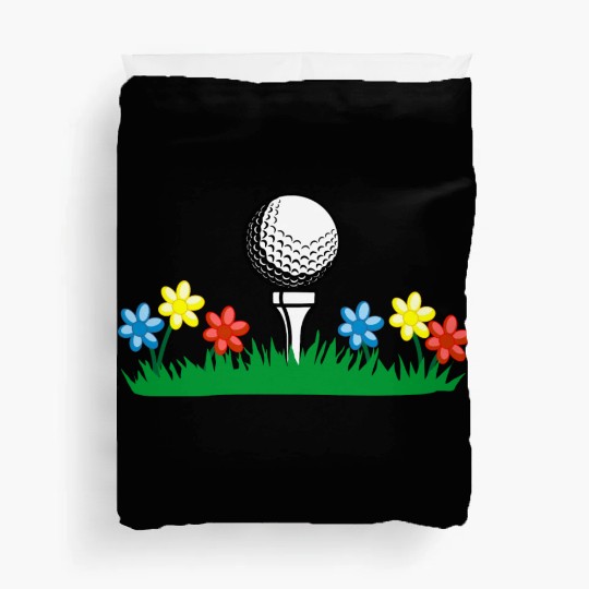 Golf ball on grass field with flowers Duvet Covers
