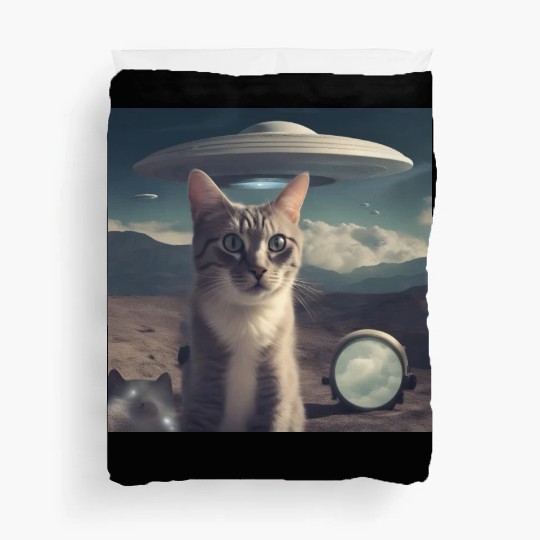 Cat Ufo Alien Area 51 space shuttle Duvet Covers