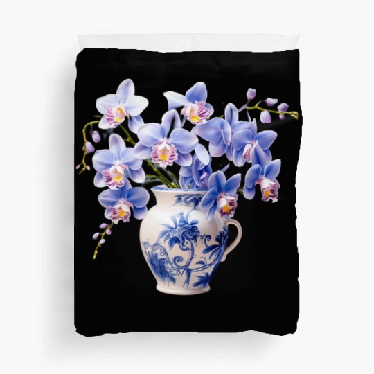 Blue Orchids in a Vase Graphic Duvet Covers