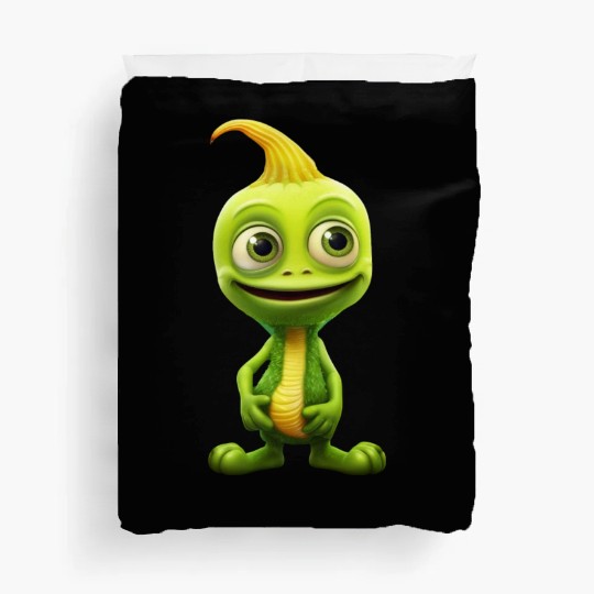 Green Alien & Pumpkin: Unexpected Encounter Duvet Covers