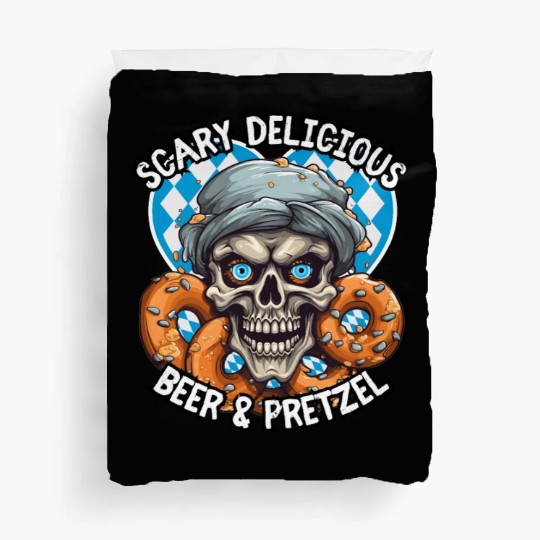Skull beer and pretzel - Scary delicious Duvet Covers