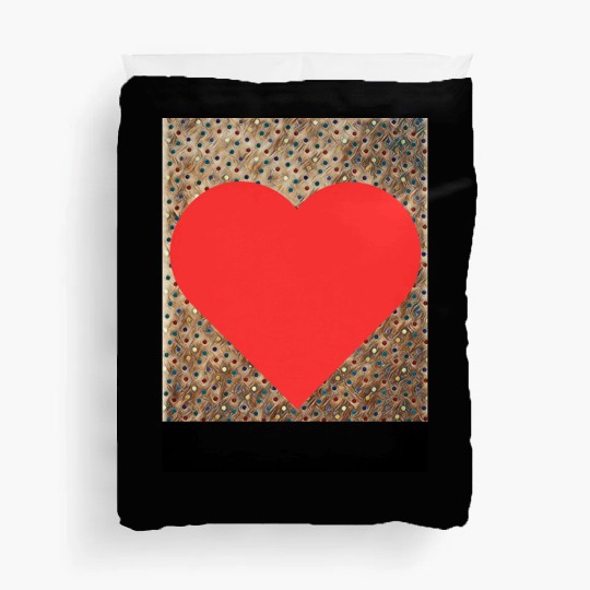 Romantic Red Love Heart on Brown Dotted Background Duvet Covers