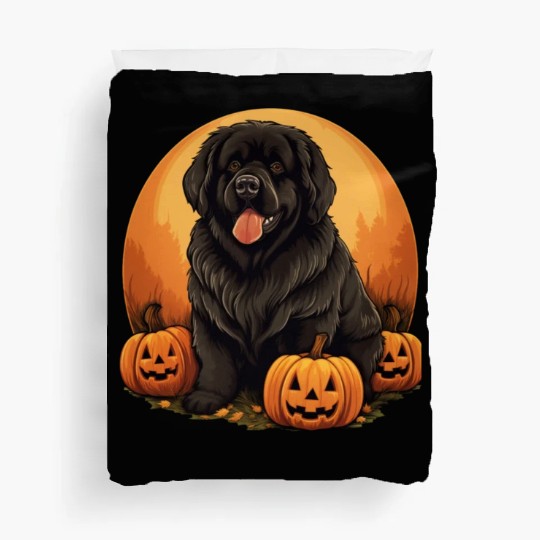 Newfoundland Dog Pumpkin Lazy Halloween Party Duvet Covers