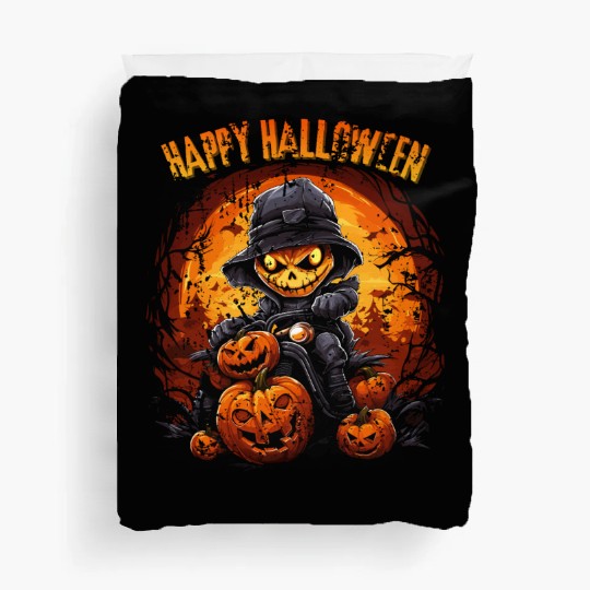 Halloween Pumpkin Riding Motorcycle Rider Duvet Covers