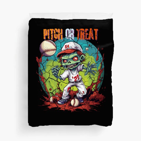 Pitch or Treat Zombie Baseball Halloween costume Duvet Covers