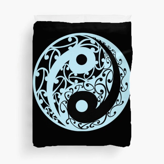 Yin And Yang In A Koru Pattern In A Light Blue Duvet Covers