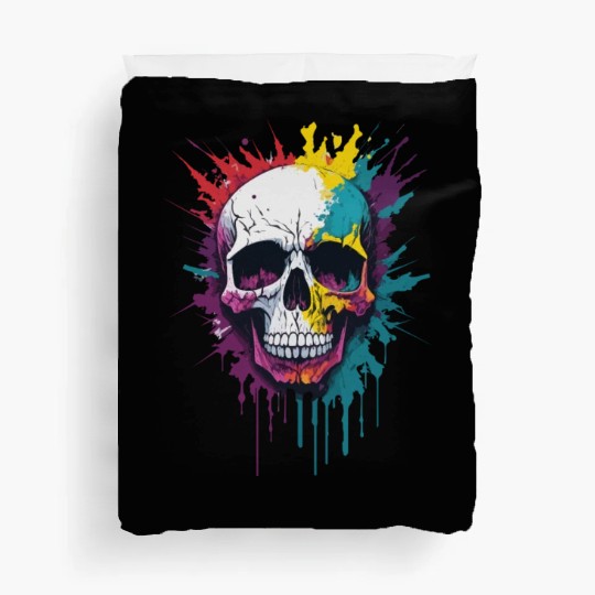 Colorful skull pain splash Duvet Covers