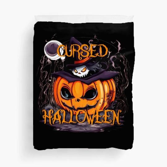 Cursed Halloween scary pumpkin with hat Duvet Covers