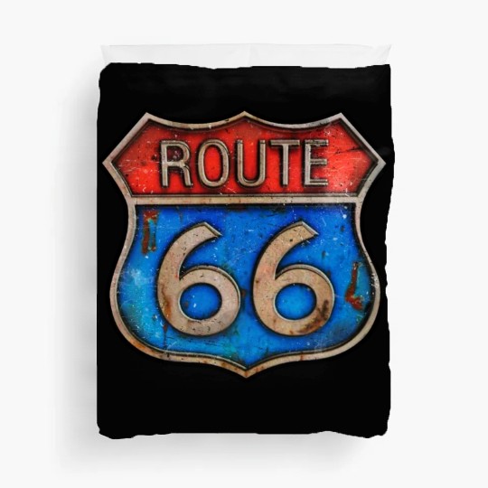 Route 66 vintage sign - Rusty metal Duvet Covers