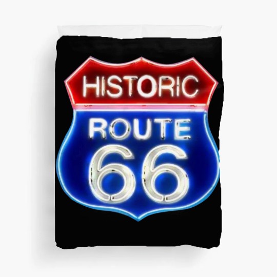 Route 66 neon sign Duvet Covers