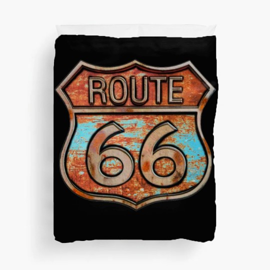 Route 66 vintage sign - Rusty metal sign Duvet Covers