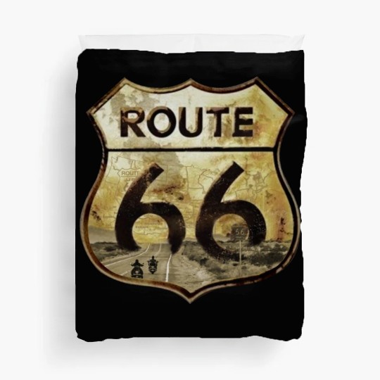 Route 66 trip with motorcycle Duvet Covers