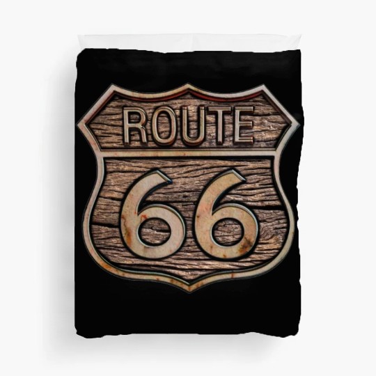 Route 66 vintage sign - Wood log signage Duvet Covers