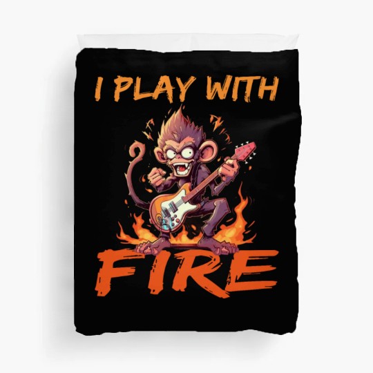 Monkey Chimpanzee Guitar I Play With Fire Duvet Covers