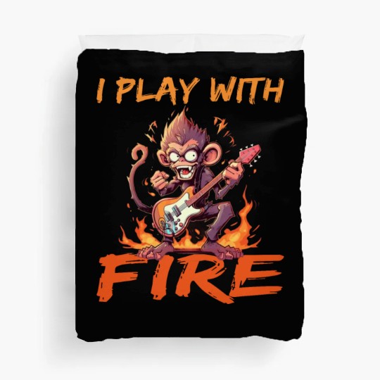 Monkey Chimpanzee Guitar I Play With Fire Duvet Covers