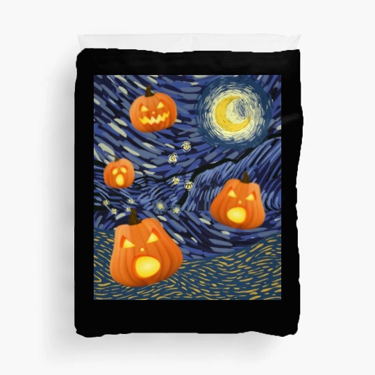Starry Night with Pumpkins Funny Halloween Art Duvet Covers