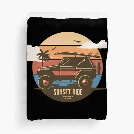 Sunset Ride - Beach Jeep - Groovy California T-Shi Duvet Covers