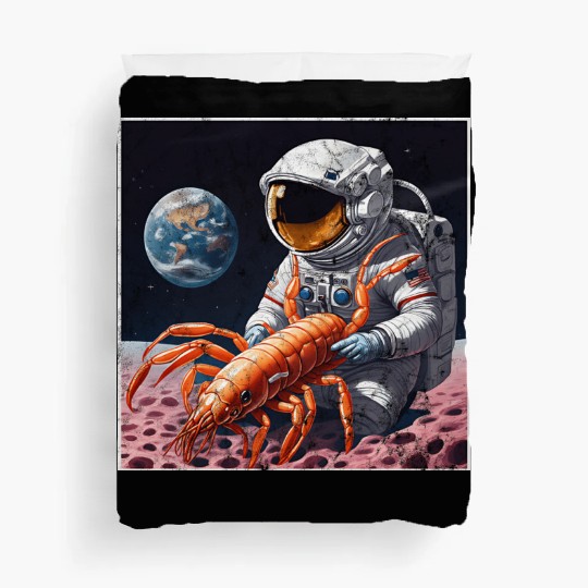 Astronaut in space with shrimp Duvet Covers