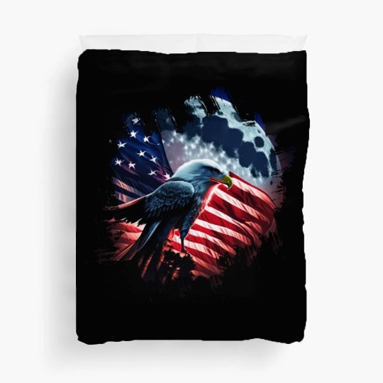 America eagle under Moon with American Flag Duvet Covers