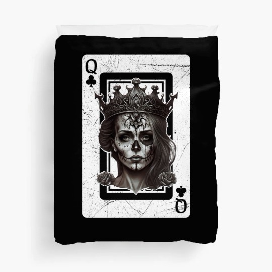 Gothic Halloween Poker Card Game Queen of Clubs Duvet Covers