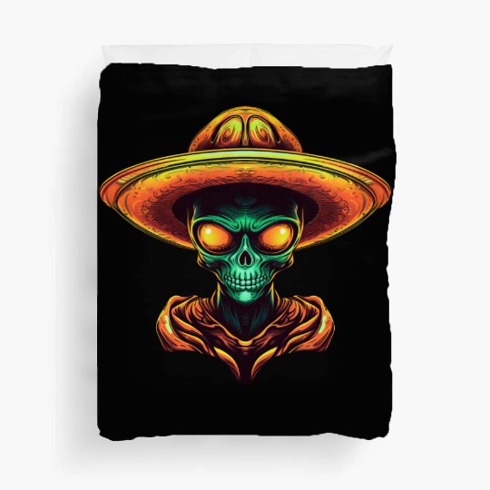 Mexican alien with sombrero Duvet Covers